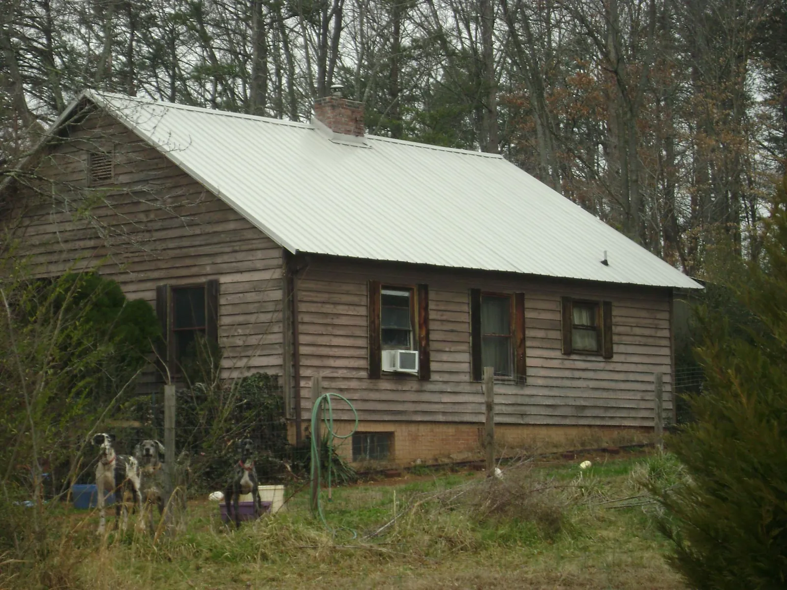 White metal roof on an old wood sided farmhouse, from a Metal Roof Installation job in Walnut Creek